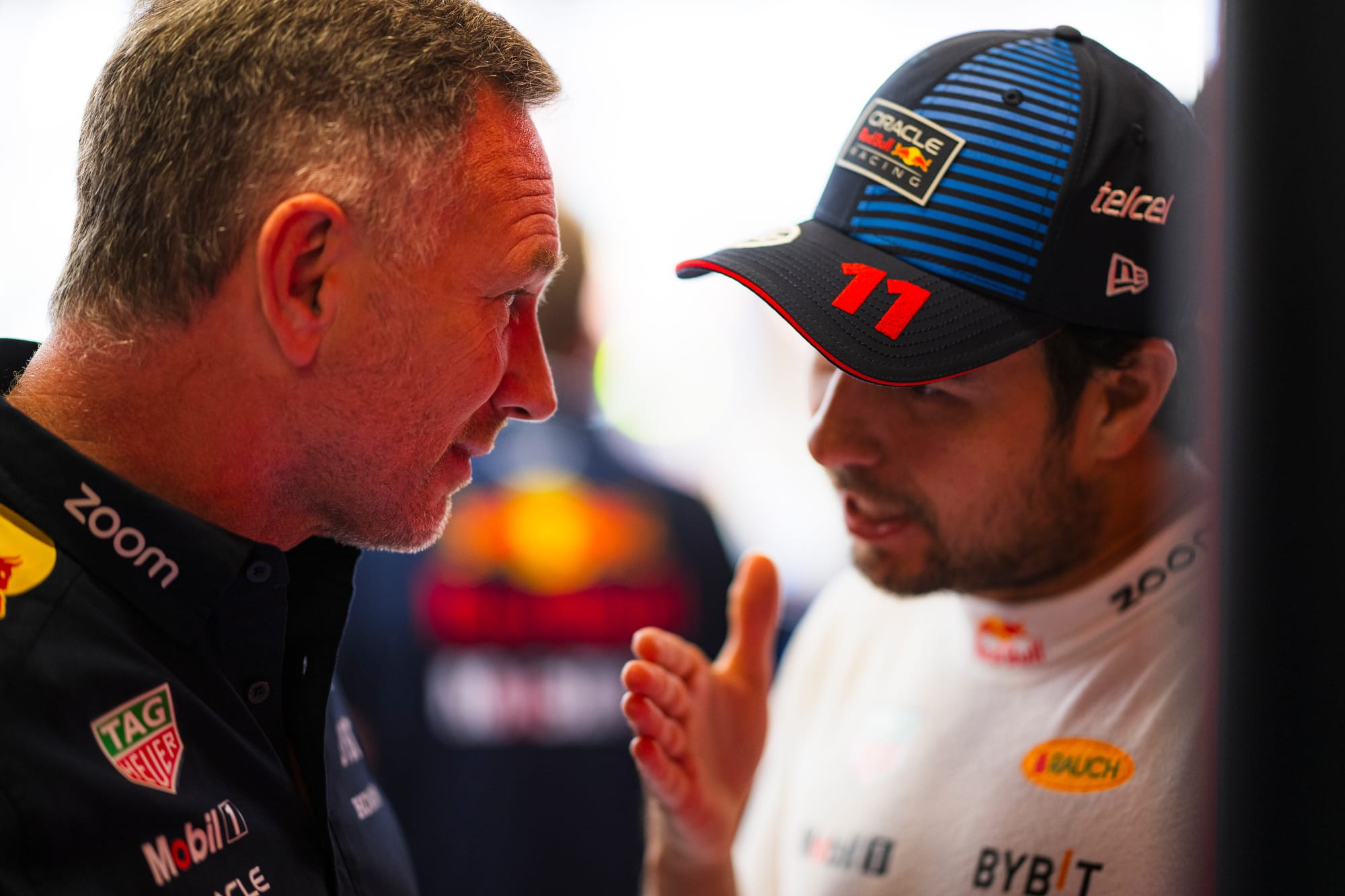 Sergio Perez and Christian Horner in conversation